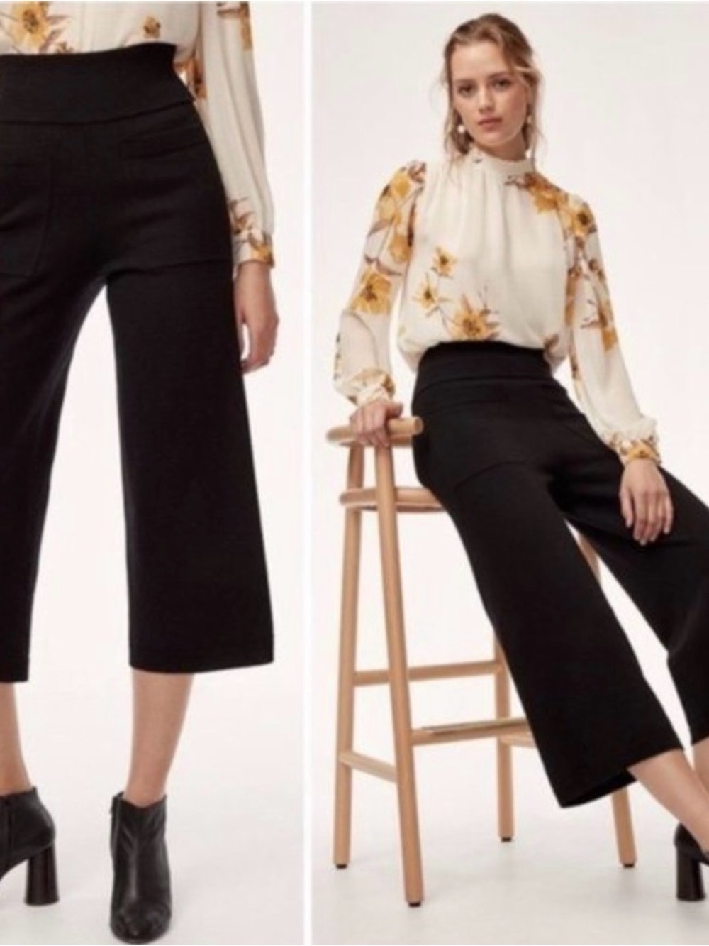 Wilfred Aritzia Brion High Rise Wide-Leg Cropped Culotte Knit Pant XS Minimalist
